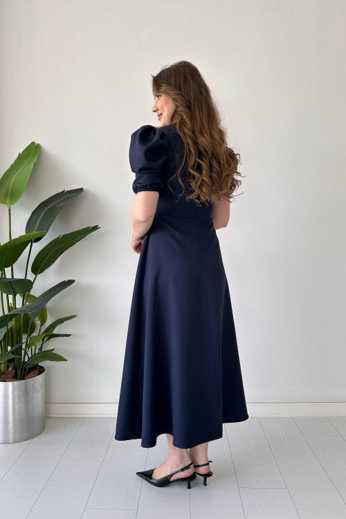 Robe unie à manches pastèque bleu marine