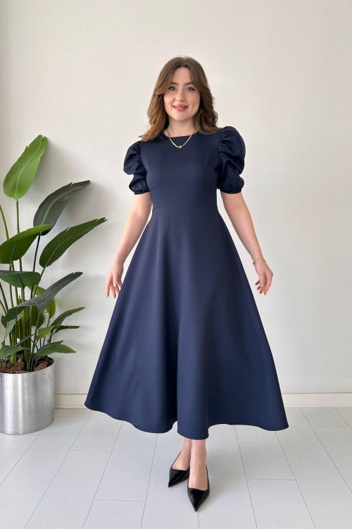 Robe unie à manches pastèque bleu marine