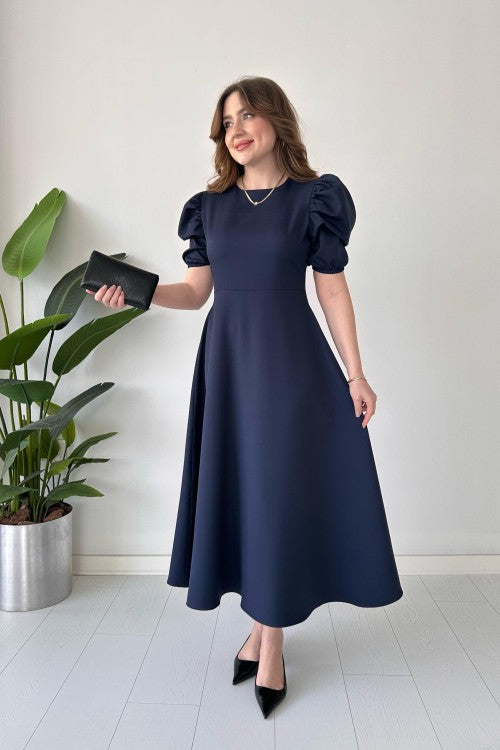 Robe unie à manches pastèque bleu marine