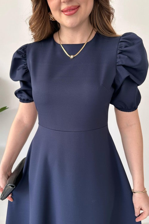 Robe unie à manches pastèque bleu marine