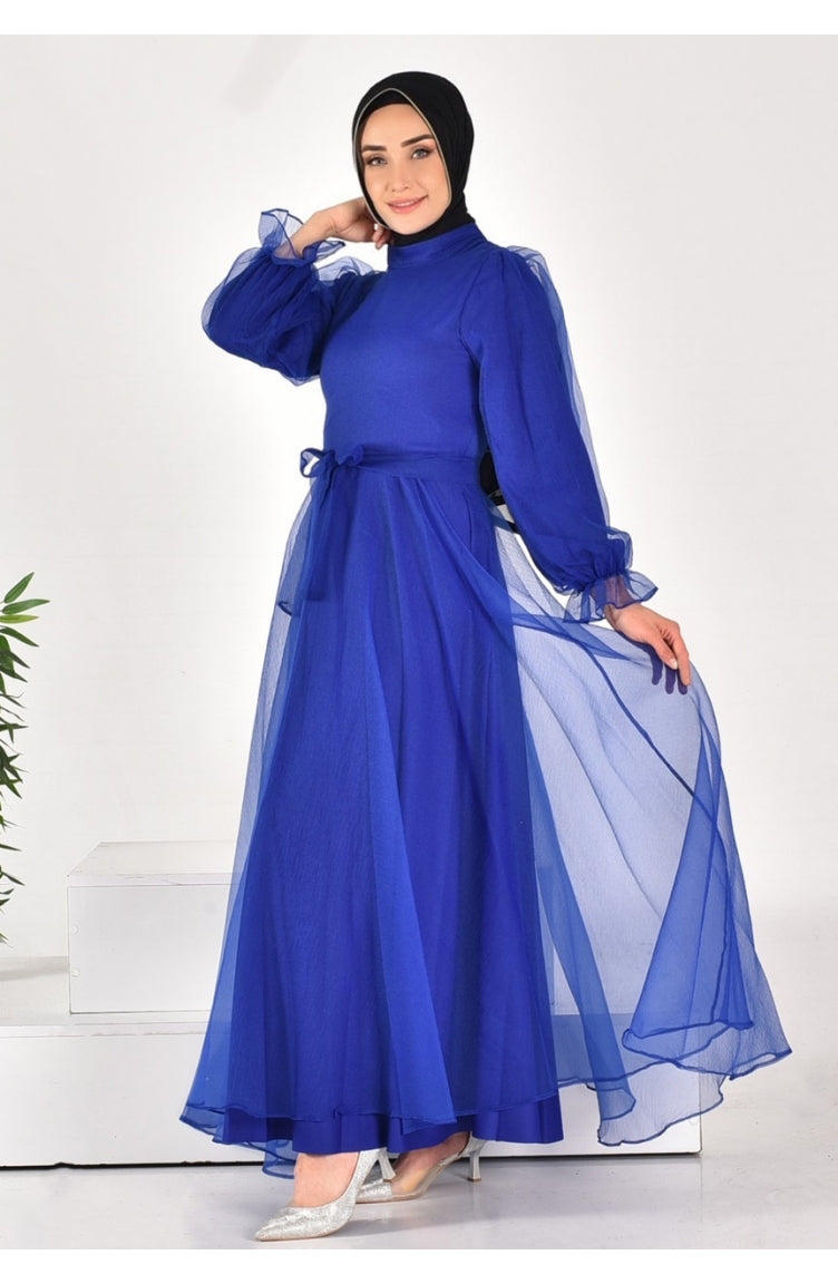 4384 Robe De Soirée Hijab à Ceinture En Tissu Dalya 4384-04 Saks 4384-04