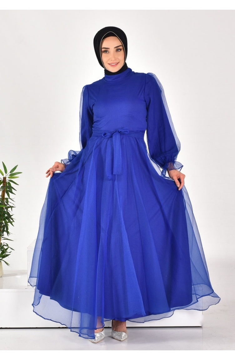 4384 Robe De Soirée Hijab à Ceinture En Tissu Dalya 4384-04 Saks 4384-04