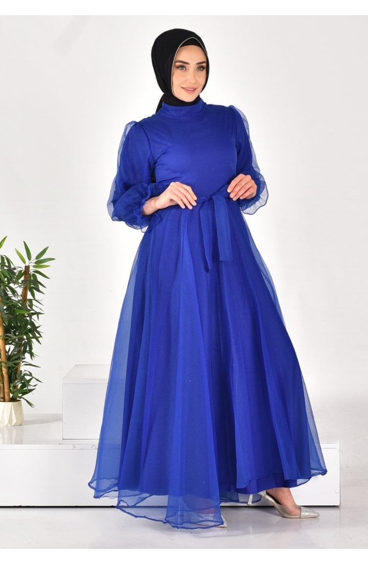 4384 Robe De Soirée Hijab à Ceinture En Tissu Dalya 4384-04 Saks 4384-04