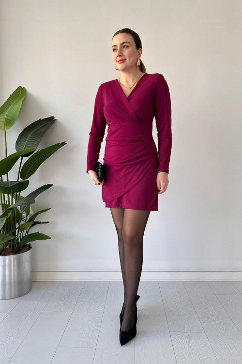 Robe portefeuille en crêpe prune