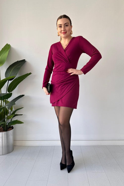 Robe portefeuille en crêpe prune