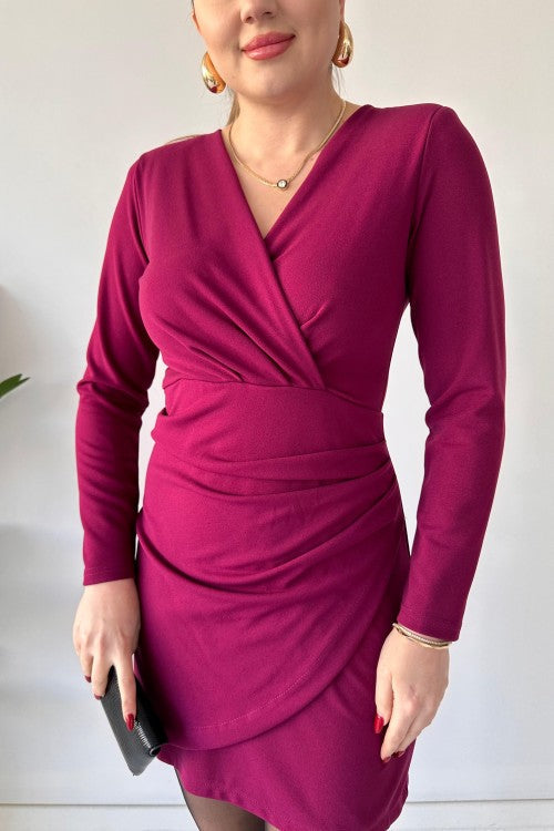 Robe portefeuille en crêpe prune