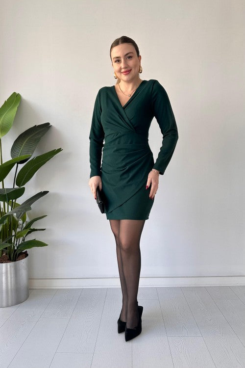 Robe portefeuille en crêpe émeraude