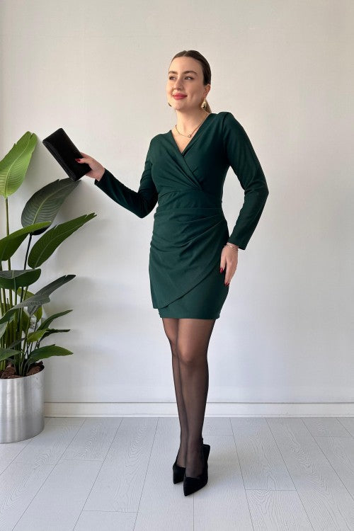 Robe portefeuille en crêpe émeraude