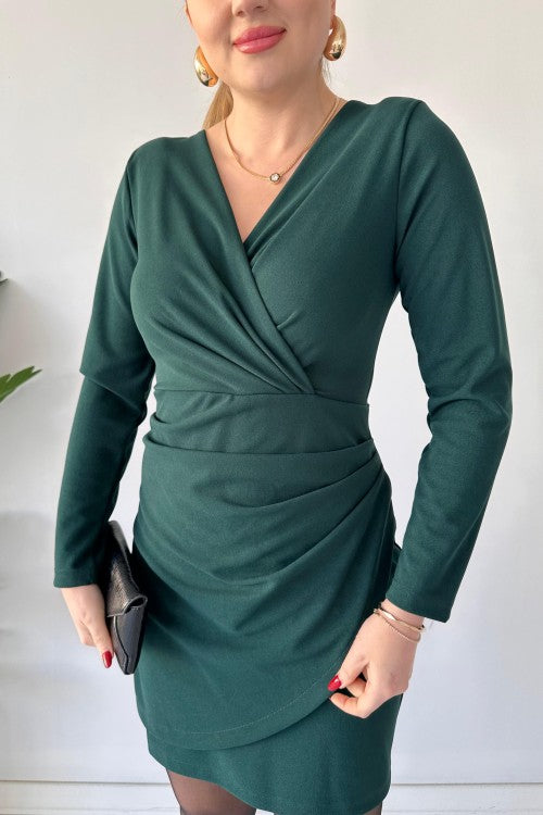 Robe portefeuille en crêpe émeraude