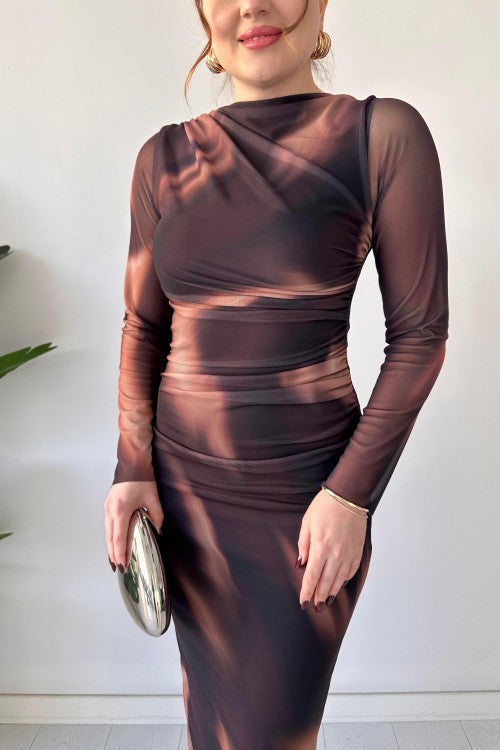 Robe en tulle Aurora marron