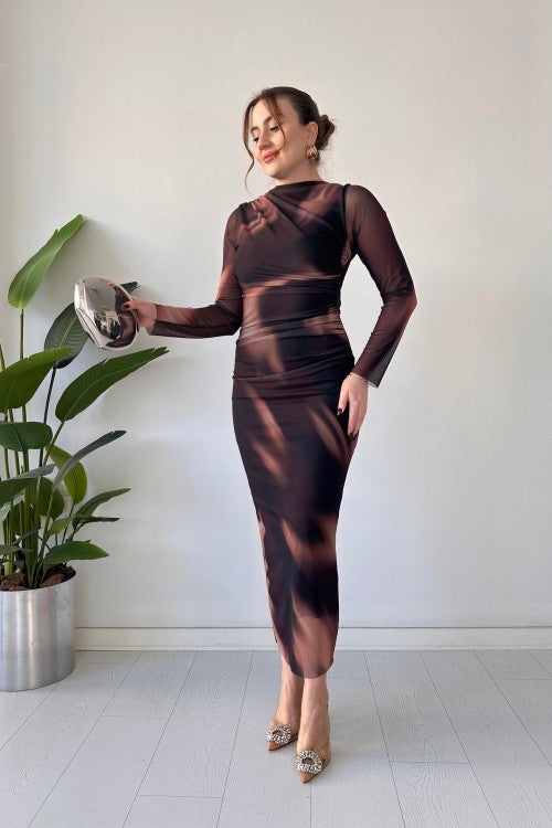 Robe en tulle Aurora marron