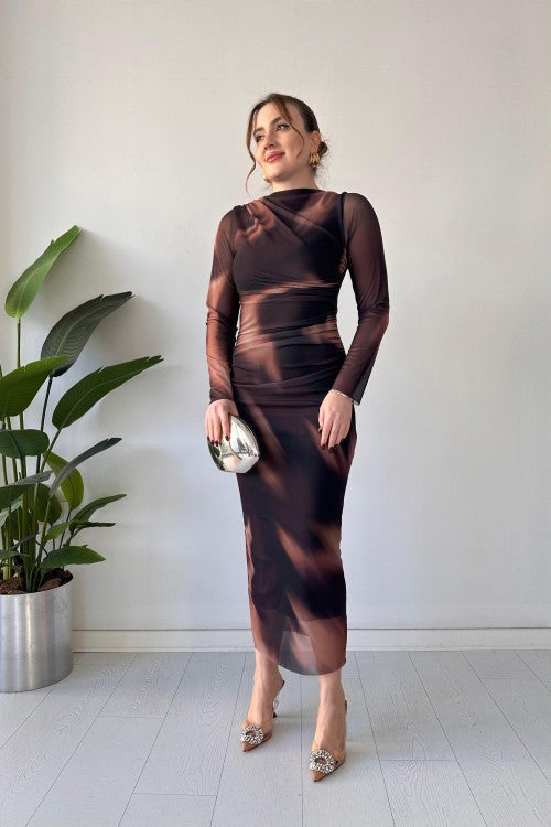 Robe en tulle Aurora marron