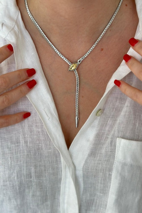Collier réglable en acier serpent argenté