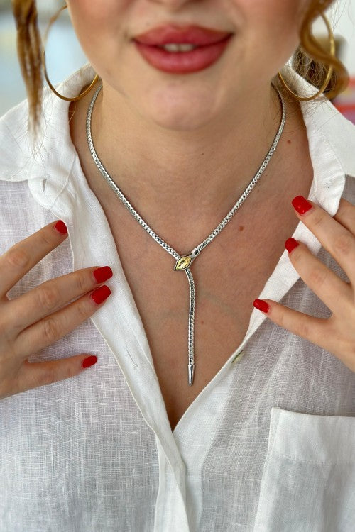 Collier réglable en acier serpent argenté