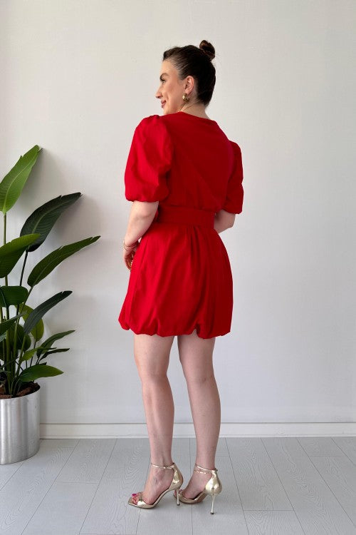 Robe ceinture ballon rouge