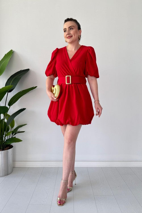 Robe ceinture ballon rouge