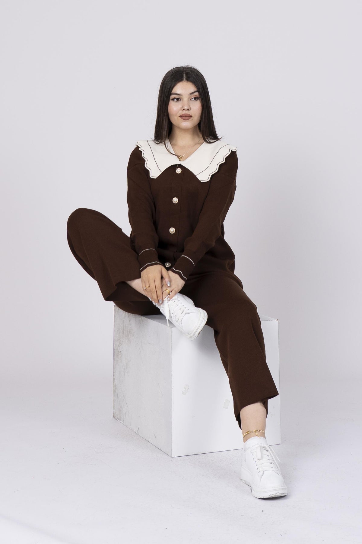 Bebe Yaka Düğmeli Kazak Pantolon Takım 014
