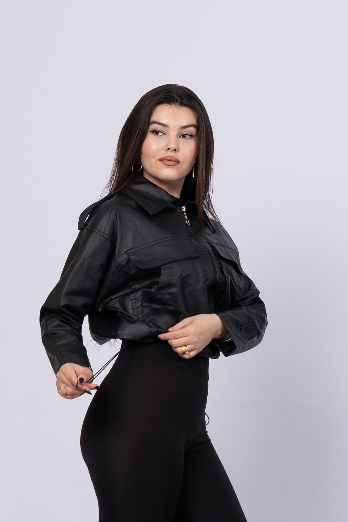 Büyük Cepli Trend Deri Ceket Mont 1041