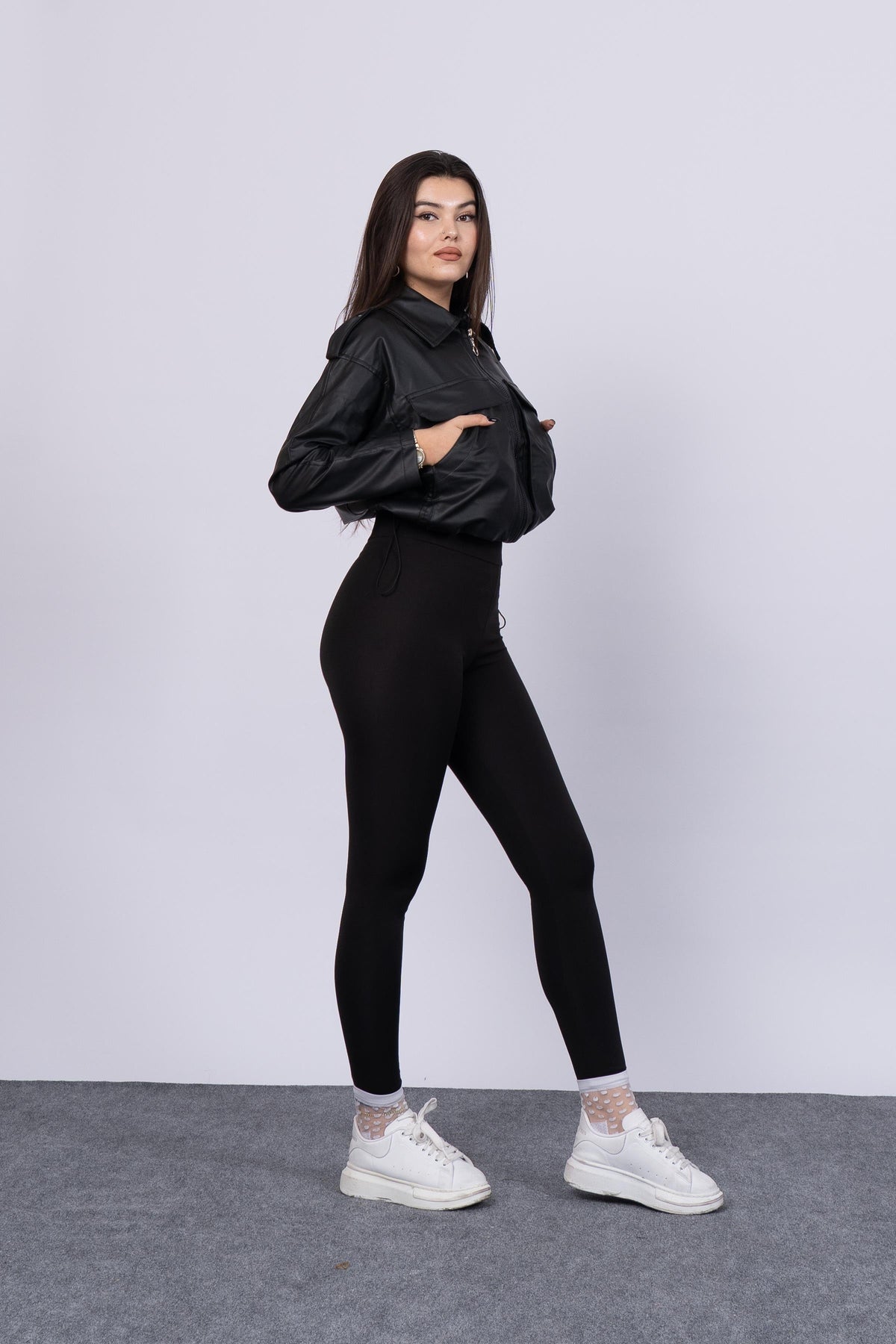 Büyük Cepli Trend Deri Ceket Mont 1041