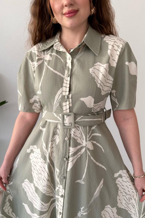 Robe en popeline à grands motifs menthe