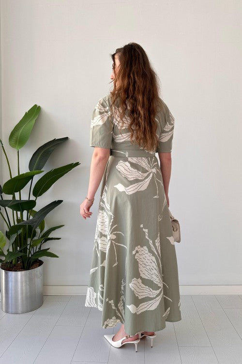 Robe en popeline à grands motifs menthe