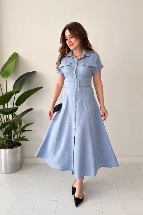 Robe chemise à poches bleu bébé
