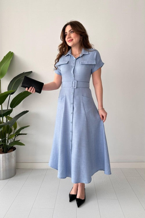 Robe chemise à poches bleu bébé
