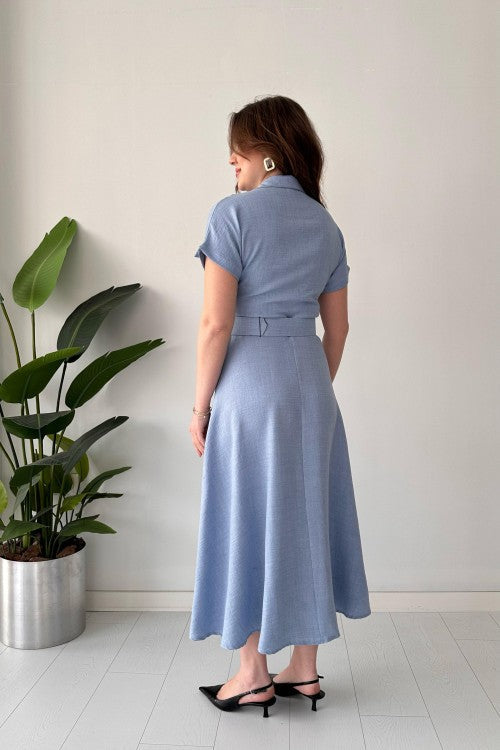 Robe chemise à poches bleu bébé
