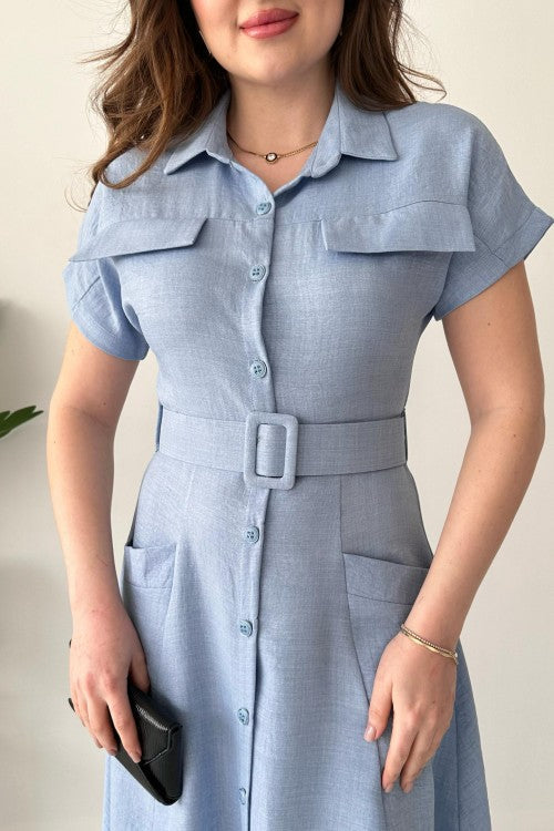 Robe chemise à poches bleu bébé