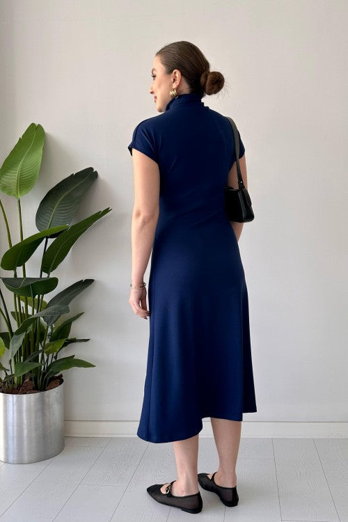 Robe en modal à double fermeture éclair bleu marine