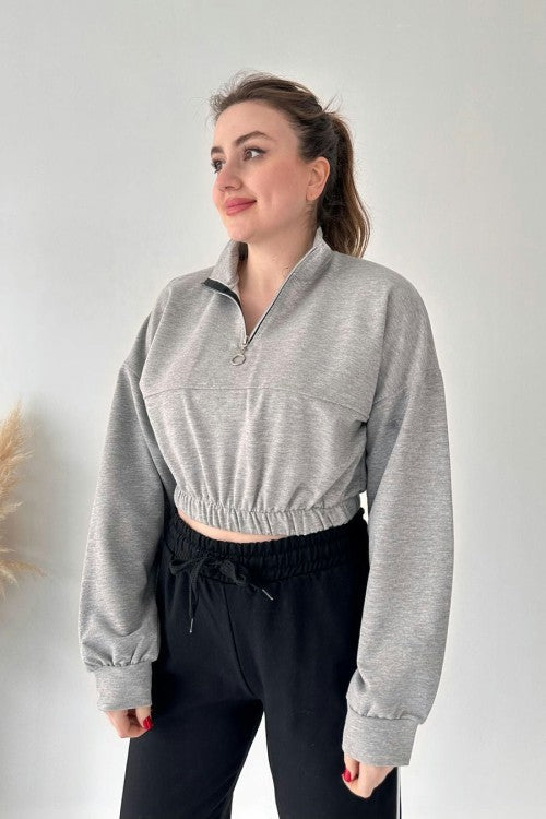 Sweat-shirt court gris