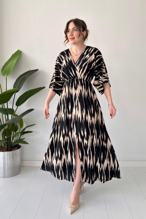 Robe chauve-souris noire à motif vague