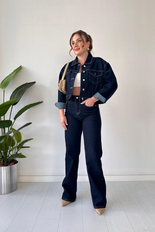 Veste en jean bleu marine