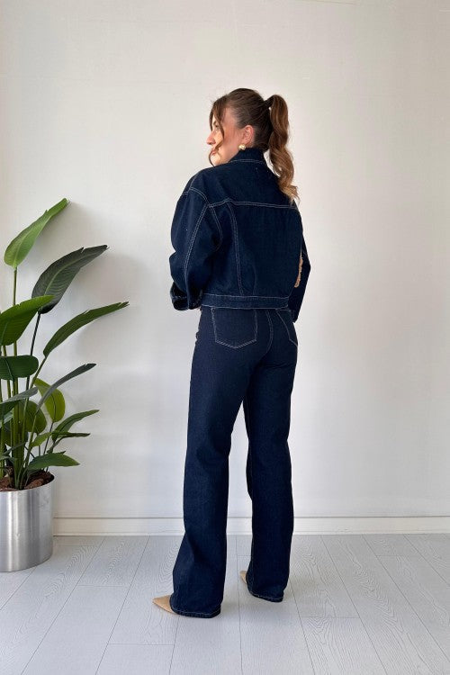 Veste en jean bleu marine