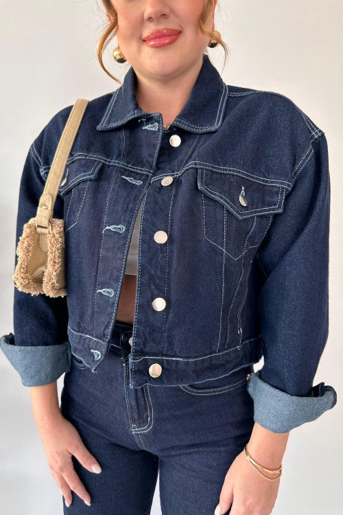 Veste en jean bleu marine