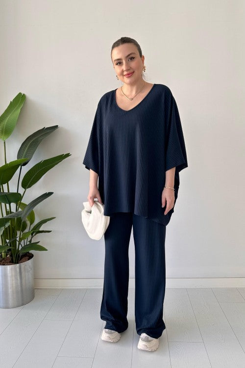 Ensemble caraco fluide bleu marine