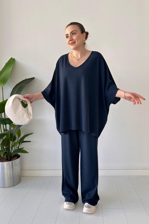 Ensemble caraco fluide bleu marine