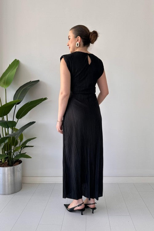 Robe froissée à nœuds noire