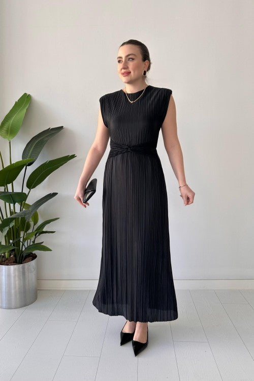Robe froissée à nœuds noire