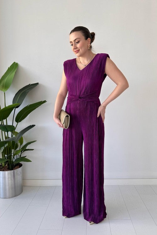 Combinaison froissée à nœuds violette