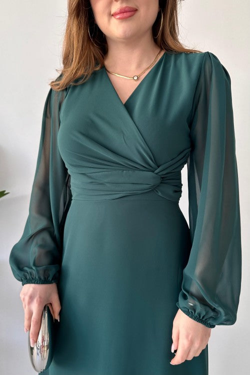 Robe en mousseline nouée émeraude