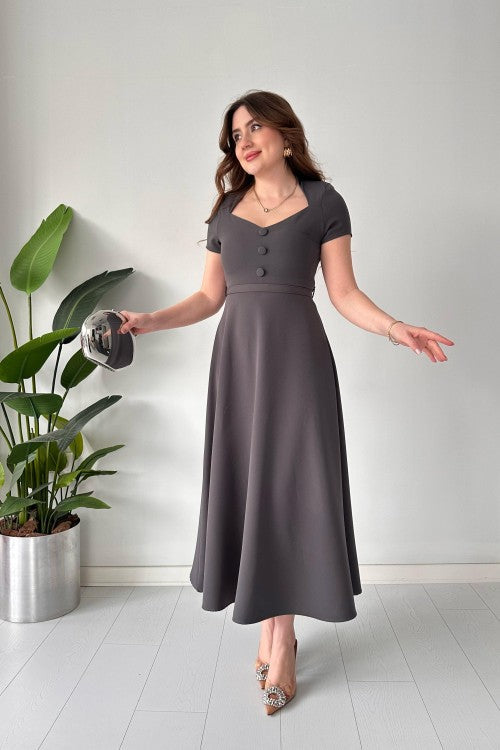 Robe unie ceinturée anthracite