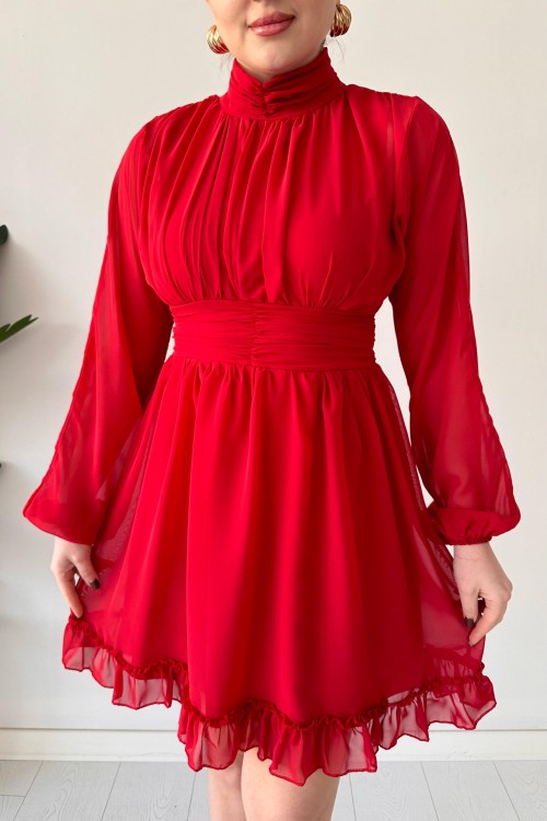 Robe en mousseline avec jupe à volants rouge
