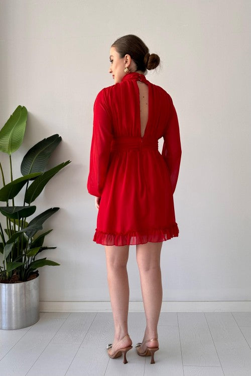 Robe en mousseline avec jupe à volants rouge
