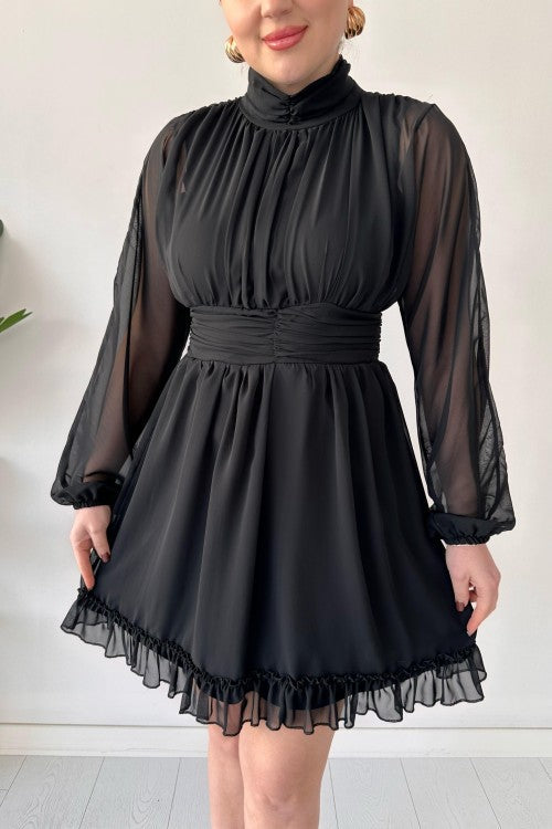 Robe en mousseline avec jupe à volants noire