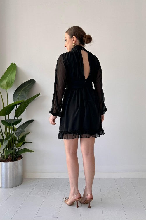 Robe en mousseline avec jupe à volants noire