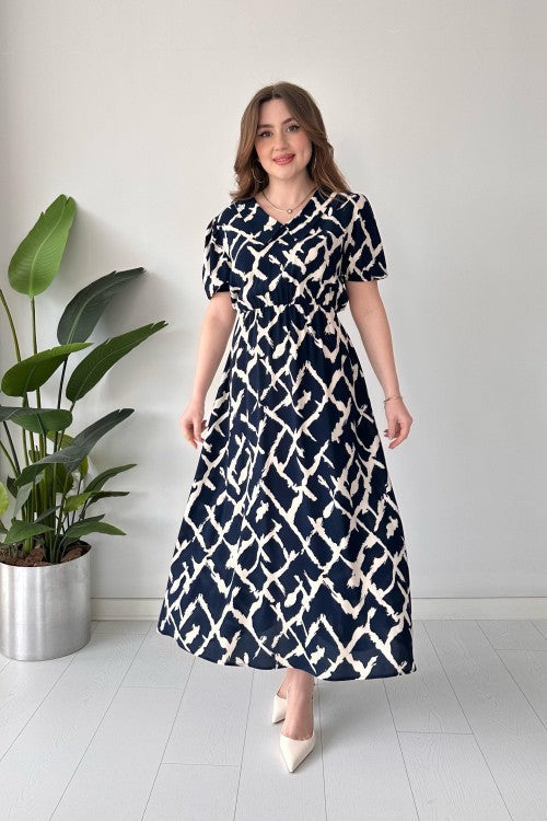 Robe à motifs pinceaux bleu marine