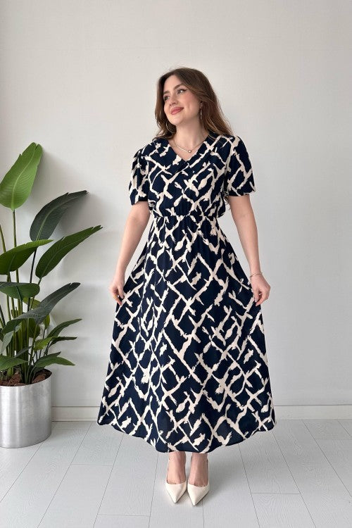 Robe à motifs pinceaux bleu marine