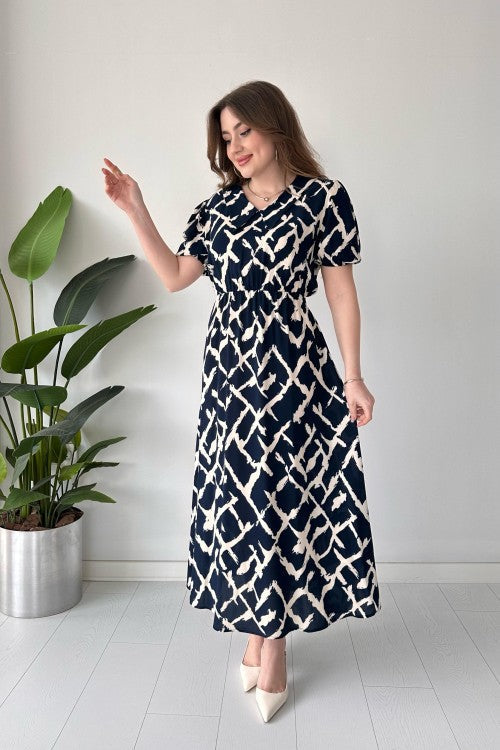 Robe à motifs pinceaux bleu marine