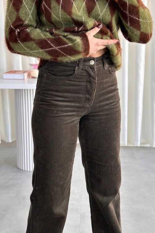Pantalon en velours côtelé kaki